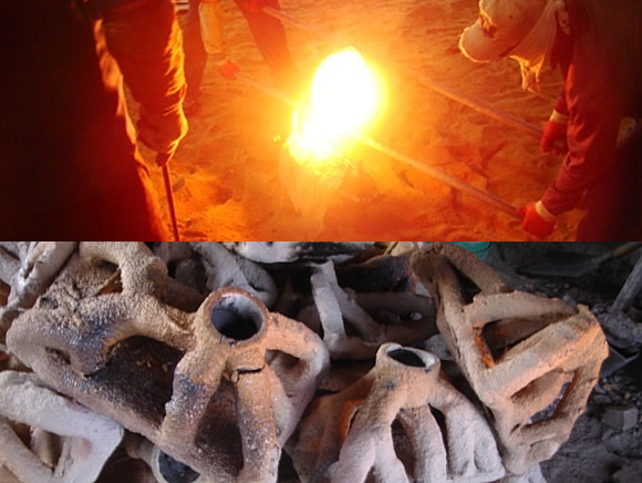 쇳물 주입 후 식히는 작업